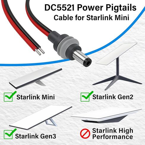 كابل تمديد طاقة صغير Starlink 14AWG، IP65 مقاوم للماء تيار مستمر 5.5 مم × 2.1 مم ذكر إلى سلك سلك عاري لتركيب المركبات خارج الشبكة (3.2 قدم) in Kuwait