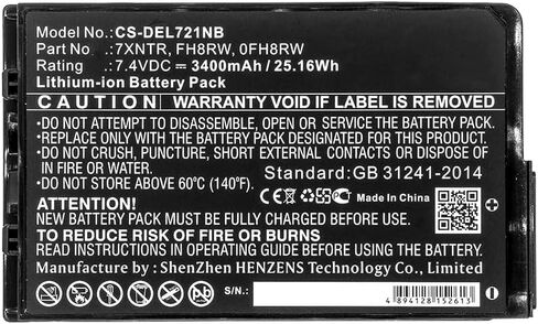 Replacement Battery for DEL'L Latitude 12 7202,Latitude 7202,Latitude 7202 Rugged Tablet,Latitude 7212,PN:0FH8RW,451-BCDH,7XNTR,FH8RW,J7HTX,J82G5,3400mAh in Kuwait