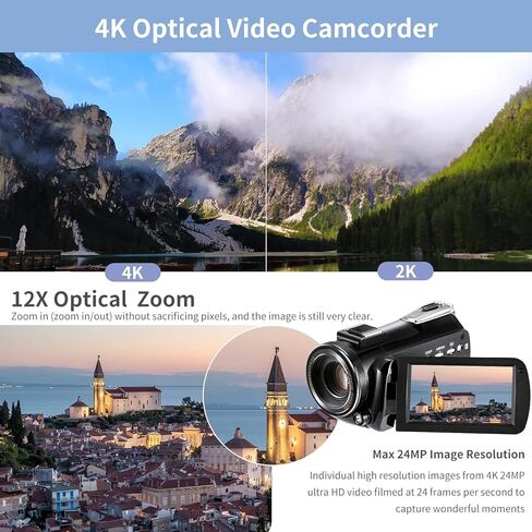ORDRO AC5 Plus 4K Video Camera Camcorder with 12X Optical Zoom &120X Digital Zoom Vlog Camera for YouTube, Rotatable Touch Screen-Vlogging Camcorder with Anti-Shake, Autofocus & Time-Lapse in Kuwait