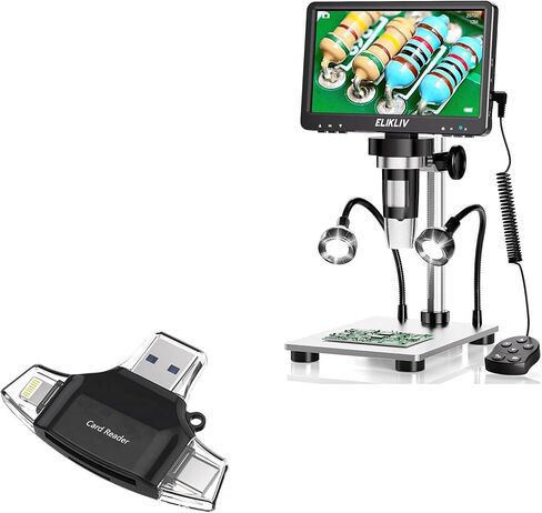 أداة BoxWave الذكية المتوافقة مع مجهر Elikliv LCD الرقمي (7 بوصة) - قارئ بطاقات SD AllReader، قارئ بطاقات microSD SD USB صغير الحجم - أسود لامع in Kuwait