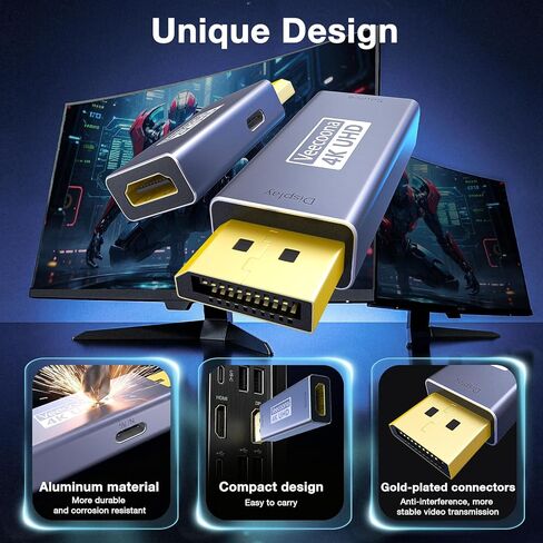 محول HDMI إلى DisplayPort أحادي الاتجاه (4K عند 60 هرتز/1080P عند 120 هرتز) | محول HDMI (المصدر) 2.0 أنثى إلى DP (العرض) 1.2 ذكر متوافق مع أجهزة الكمبيوتر المحمول وAMD وNVIDIA وPS5 وXbox والمزيد - حزمة واحدة in Kuwait