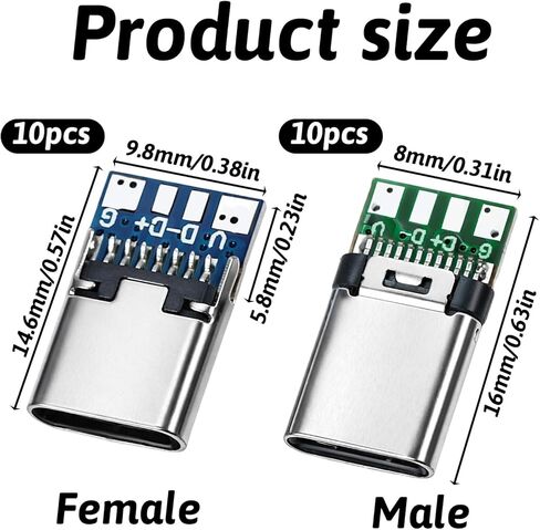 20 قطعة USB 3.1 نوع C موصل 24 دبابيس الذكور والإناث التوصيل محول القابس لوحة دارات مطبوعة وحدة USB C لوحة القطع لنقل كابل سلك خط البيانات in Kuwait