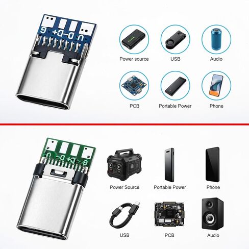 20 قطعة USB 3.1 نوع C موصل 24 دبابيس الذكور والإناث التوصيل محول القابس لوحة دارات مطبوعة وحدة USB C لوحة القطع لنقل كابل سلك خط البيانات in Kuwait
