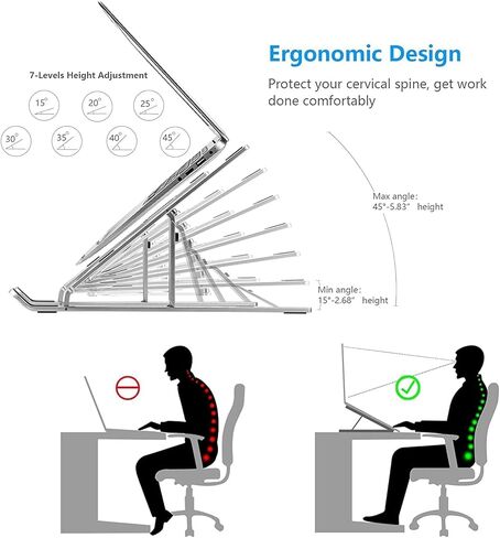 حامل كمبيوتر محمول للمكتب، تصميم مريح من الألومنيوم قابل للطي وقابل للتعديل، متوافق مع MacBook Air Pro وHP وLenovo وDell والمزيد مقاس 10-15.6 بوصة والأجهزة اللوحية in Saudi Arabia