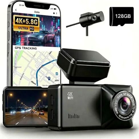 4K Front and Rear Dash Cam, Dual Dash Camera with WiFi and GPS, STARVIS 2 Night Vision, 170° Wide Angle Car Dash Camera, 128GB Card Included, Supports Up to 512GB in Kuwait
