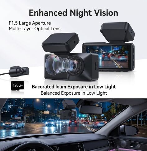 4K Front and Rear Dash Cam, Dual Dash Camera with WiFi and GPS, STARVIS 2 Night Vision, 170° Wide Angle Car Dash Camera, 128GB Card Included, Supports Up to 512GB in Kuwait