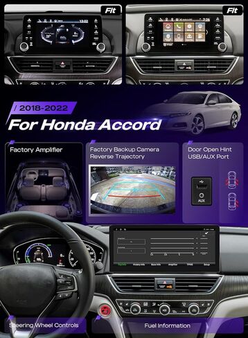 8+128GB Car Radio for Honda Accord 2018-2022, 12.3" 1920×720P QLED Touchscreen, Wireless CarPlay/Android Auto, 8-Core, Bluetooth 5.0, 5G WiFi/4G LTE, Android 12 in Kuwait