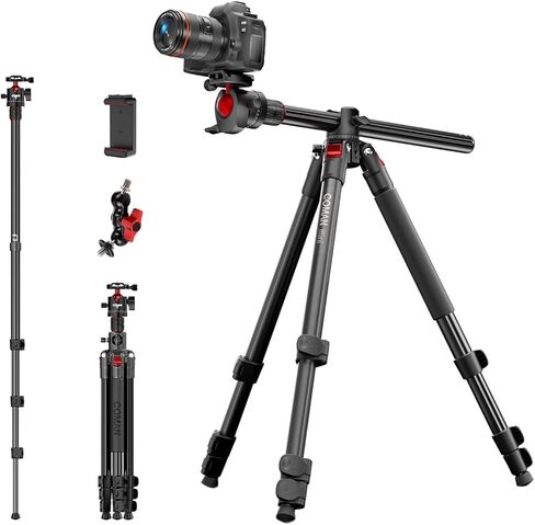 COMAN 72" Overhead Tripod, Camera Tripod with Center Column and 360 Degree Ball Head, Detachable Monopod with Arca QR Plate, Horizontal Tripod for Camera, DSLR, Max Load 11 lbs in Saudi Arabia
