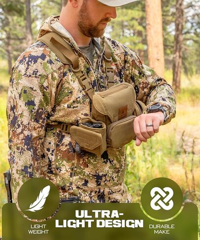 Lone Trail Ultimate Hunter’s Bundle: Waterproof Magnetic Bino Harness Chest Pack + Large Elastic Rangefinder Pouch – Heavy-Duty, Silent, & Weatherproof – Coyote Brown in Kuwait
