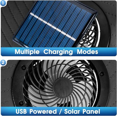 Solar Powered Fan Hat with 2 Removable Fans Wide Brim Sun Hat for Outdoor Fishing, Hiking, Gardening, USB Solar Charging Black in Kuwait