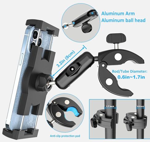 Boat Tablet Holder Mount Metal Heavy Duty, Boat Helm Marine Yacht Sailboat iPad Stand with Aluminum Arm, Pole Bar Tube Handlebar Bike Clamp for Tablets & Phones, 4-13" (with Anti-Fall Strap) in Kuwait