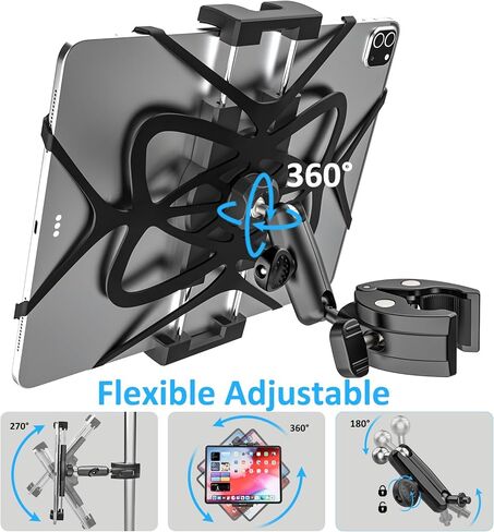Boat Tablet Holder Mount Metal Heavy Duty, Boat Helm Marine Yacht Sailboat iPad Stand with Aluminum Arm, Pole Bar Tube Handlebar Bike Clamp for Tablets & Phones, 4-13" (with Anti-Fall Strap) in Kuwait