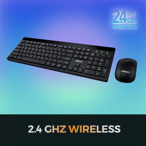 Adesso WKB-1400CB Wireless Keyboard and Mouse Combo with Copilot AI Hotkey, 2.4GHz Low Profile Quiet Switches, 104 Key Full Size, 12 Multimedia Hotkeys, for Windows 11 10 MacOS, Black in Kuwait