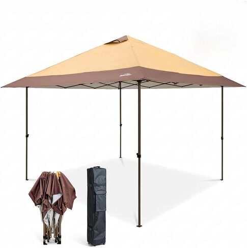 OUTDOOR LIVING SUNTIME 13x13 Instant Easy Pop Up Canopy,Portable Commercial Gazebo Camping Gazebo Tent Shelter with Wheeled Roller Carry Bag, Bonus Weight Sandbags, Stakes, Ropes -Khaki in Kuwait