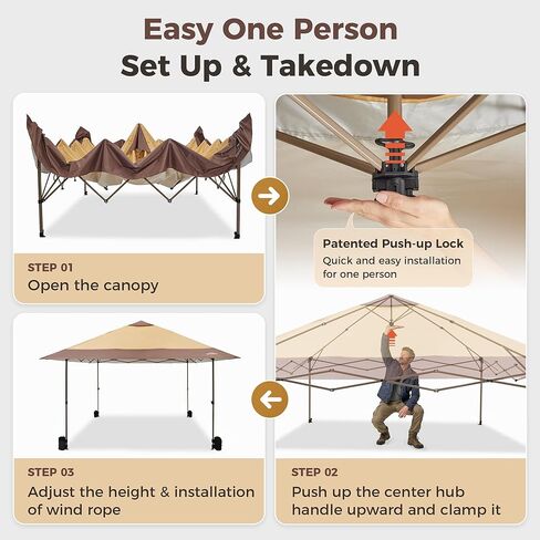 OUTDOOR LIVING SUNTIME 13x13 Instant Easy Pop Up Canopy,Portable Commercial Gazebo Camping Gazebo Tent Shelter with Wheeled Roller Carry Bag, Bonus Weight Sandbags, Stakes, Ropes -Khaki in Kuwait