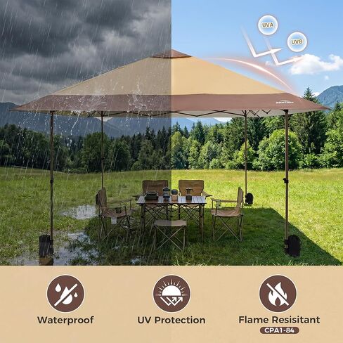 OUTDOOR LIVING SUNTIME 13x13 Instant Easy Pop Up Canopy,Portable Commercial Gazebo Camping Gazebo Tent Shelter with Wheeled Roller Carry Bag, Bonus Weight Sandbags, Stakes, Ropes -Khaki in Kuwait