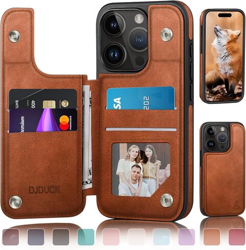 حافظة DJDUCK مصممة لهاتف iPhone 15 Pro مع حامل بطاقة، [حماية جلدية لمنع RFID] [غطاء مشبك مغناطيسي] حافظة مضادة للصدمات للرجال والنساء مقاس 6.1 بوصة لهاتف Apple 15 Pro بني فاتح in Kuwait