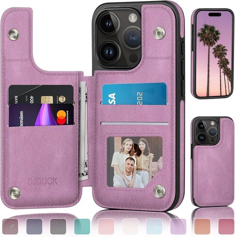 DJDUCK Designed for iPhone 15 Pro Case Wallet with Card Holder, [RFID Blocking Leather Protection] [Magnetic Clasp Cover] Shockproof Men Women Cases 6.1 Inch for Apple 15 Pro Light Brown in Saudi Arabia
