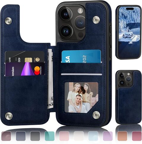 DJDUCK Designed for iPhone 15 Pro Case Wallet with Card Holder, [RFID Blocking Leather Protection] [Magnetic Clasp Cover] Shockproof Men Women Cases 6.1 Inch for Apple 15 Pro Light Brown in Saudi Arabia