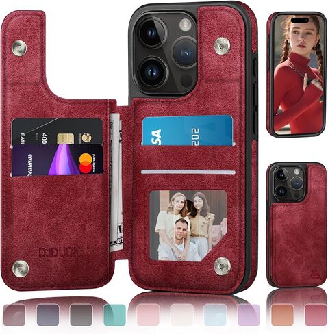 DJDUCK Designed for iPhone 15 Pro Case Wallet with Card Holder, [RFID Blocking Leather Protection] [Magnetic Clasp Cover] Shockproof Men Women Cases 6.1 Inch for Apple 15 Pro Light Brown in Saudi Arabia