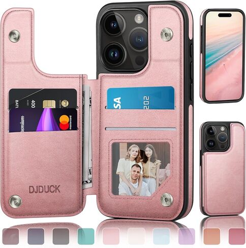 DJDUCK Designed for iPhone 15 Pro Case Wallet with Card Holder, [RFID Blocking Leather Protection] [Magnetic Clasp Cover] Shockproof Men Women Cases 6.1 Inch for Apple 15 Pro Light Brown in Saudi Arabia