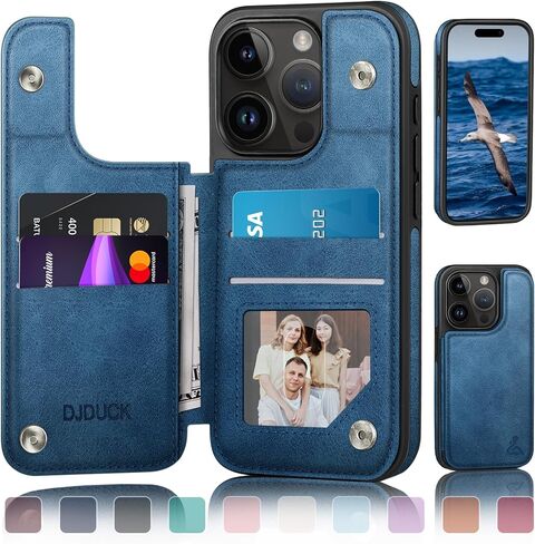 DJDUCK Designed for iPhone 15 Pro Case Wallet with Card Holder, [RFID Blocking Leather Protection] [Magnetic Clasp Cover] Shockproof Men Women Cases 6.1 Inch for Apple 15 Pro Light Brown in Saudi Arabia