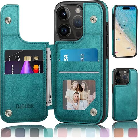 DJDUCK Designed for iPhone 15 Pro Case Wallet with Card Holder, [RFID Blocking Leather Protection] [Magnetic Clasp Cover] Shockproof Men Women Cases 6.1 Inch for Apple 15 Pro Light Brown in Saudi Arabia