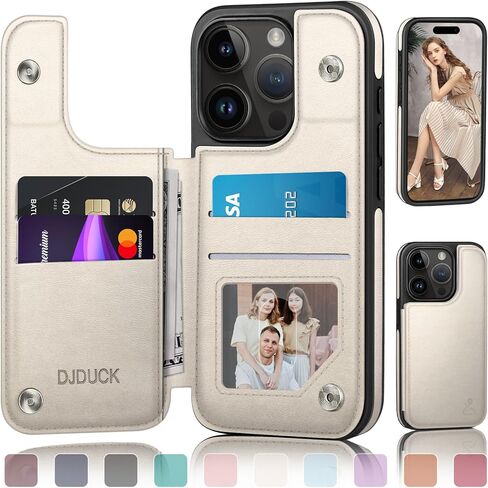 DJDUCK Designed for iPhone 15 Pro Case Wallet with Card Holder, [RFID Blocking Leather Protection] [Magnetic Clasp Cover] Shockproof Men Women Cases 6.1 Inch for Apple 15 Pro Light Brown in Saudi Arabia