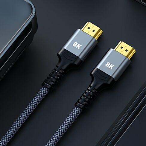 كابل HDMI طويل 8K@60 بطول 5أقدام، سلك HDMI عالي السرعة للألعاب بسرعة 48 جيجابت في الثانية 2.1، موصلات مضفرة من النايلون والذهبي للتلفزيون/الكمبيوتر المحمول/الشاشة/PS-5/X-box/جهاز العرض/الترفيه/نظام الصوت والمزيد، رمادي in Kuwait