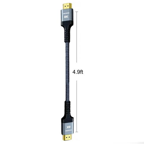 كابل HDMI طويل 8K@60 بطول 5أقدام، سلك HDMI عالي السرعة للألعاب بسرعة 48 جيجابت في الثانية 2.1، موصلات مضفرة من النايلون والذهبي للتلفزيون/الكمبيوتر المحمول/الشاشة/PS-5/X-box/جهاز العرض/الترفيه/نظام الصوت والمزيد، رمادي in Kuwait