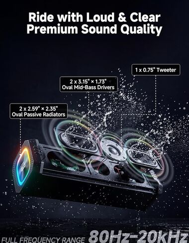 KEMIMOTO Motorcycle Speakers Bluetooth-Compatible Sound Bar, Handlebar Speaker with RGB Lights, IP66 Waterproof Motorcycle Audio System, Loud Stereo Bass for Highway Riding in Kuwait