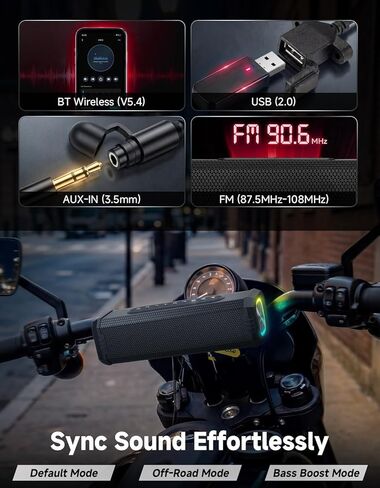 KEMIMOTO Motorcycle Speakers Bluetooth-Compatible Sound Bar, Handlebar Speaker with RGB Lights, IP66 Waterproof Motorcycle Audio System, Loud Stereo Bass for Highway Riding in Kuwait