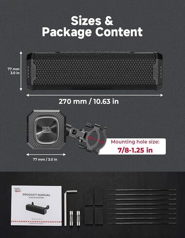 KEMIMOTO Motorcycle Speakers Bluetooth-Compatible Sound Bar, Handlebar Speaker with RGB Lights, IP66 Waterproof Motorcycle Audio System, Loud Stereo Bass for Highway Riding in Kuwait