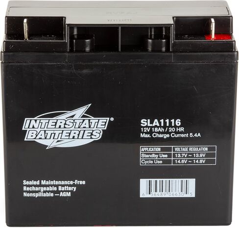 Interstate Batteries 12V 18Ah Battery (SLA1116) Sealed Lead Acid Rechargeable SLA AGM (Nut & Bolt) Solar Power, Generators, Medical Devices, Fences in Saudi Arabia