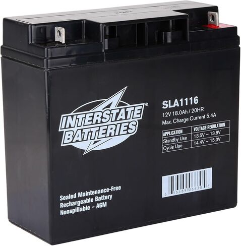 Interstate Batteries 12V 18Ah Battery (SLA1116) Sealed Lead Acid Rechargeable SLA AGM (Nut & Bolt) Solar Power, Generators, Medical Devices, Fences in Saudi Arabia