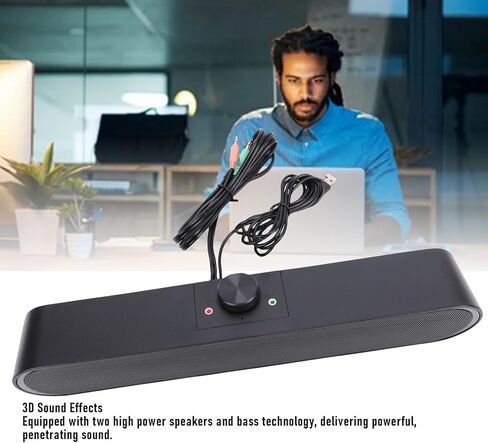 مكبر صوت للكمبيوتر من Tyenaza، مكبر صوت USB مدمج ثلاثي الأبعاد مع أضواء محيطة ومقبس 3.5 ملم للكمبيوتر المحمول in Kuwait