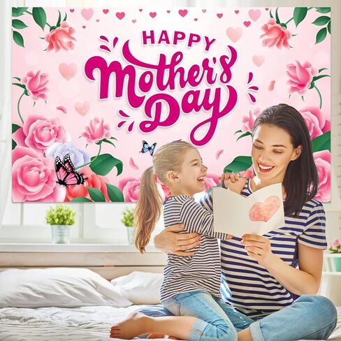 خلفية عيد الأم السعيدة من LARRAZABAL، لافتة عيد الأم، ديكورات خلفية لصور عيد الأم لزهور القرنفل الوردي، ديكورات عيد الأم (وردي فاقع) in Kuwait