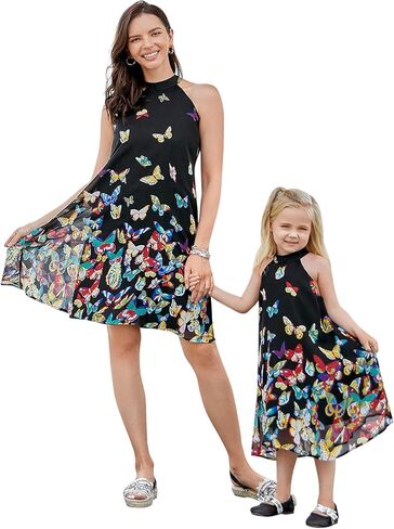 PopReal Mommy and Me Dresses Vintage Butterfly Floral Printed Spaghetti Straps V-Neck Beach Cami Dress in Saudi Arabia