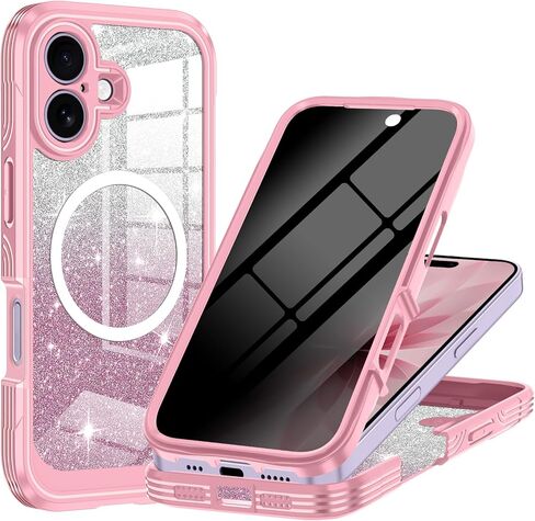 حافظة Casetego لهاتف iPhone 17 Pro Max مغناطيسية، متوافقة مع MagSafe، واقي شاشة مدمج للخصوصية، حافظة حماية كاملة لامعة للفتيات مضادة للصدمات لهاتف Apple iPhone 17 Pro Max، باللون الوردي بالكامل in Kuwait