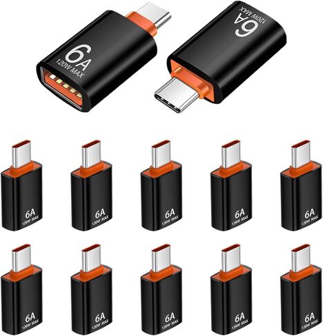 12 حزمة محول USB C إلى USB3.1 بسرعة 10 جيجابت في الثانية/120 وات، محول من النوع C ذكر إلى USB أنثى للهواتف الذكية والكمبيوتر الشخصي والكمبيوتر المحمول والكمبيوتر اللوحي ولوحة المفاتيح (أسود، 12 حزمة) in Kuwait