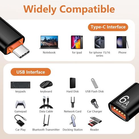 12 حزمة محول USB C إلى USB3.1 بسرعة 10 جيجابت في الثانية/120 وات، محول من النوع C ذكر إلى USB أنثى للهواتف الذكية والكمبيوتر الشخصي والكمبيوتر المحمول والكمبيوتر اللوحي ولوحة المفاتيح (أسود، 12 حزمة) in Kuwait