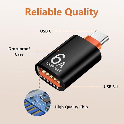 12 حزمة محول USB C إلى USB3.1 بسرعة 10 جيجابت في الثانية/120 وات، محول من النوع C ذكر إلى USB أنثى للهواتف الذكية والكمبيوتر الشخصي والكمبيوتر المحمول والكمبيوتر اللوحي ولوحة المفاتيح (أسود، 12 حزمة) in Kuwait