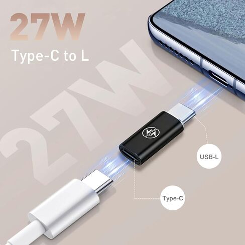 2 حزمة محول USB C من النوع C، 27 وات يدعم الشحن السريع ومزامنة البيانات، محول كابل USB من النوع C أنثى إلى USB-L ذكر لهاتف iPhone 14/13/12/Pro/Max/iPad/لأجهزة Airpods، وليس للصوت/OTG، فضي in Kuwait
