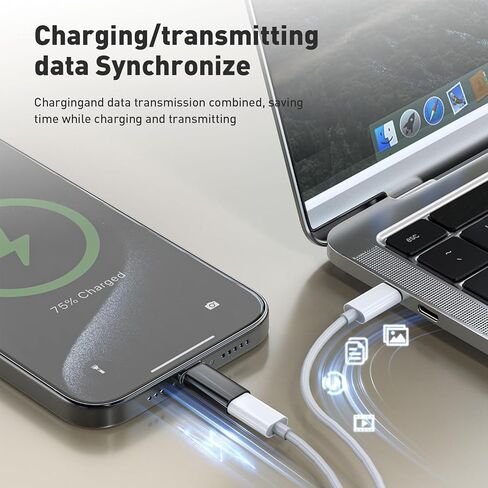 2 حزمة محول USB C من النوع C، 27 وات يدعم الشحن السريع ومزامنة البيانات، محول كابل USB من النوع C أنثى إلى USB-L ذكر لهاتف iPhone 14/13/12/Pro/Max/iPad/لأجهزة Airpods، وليس للصوت/OTG، فضي in Kuwait