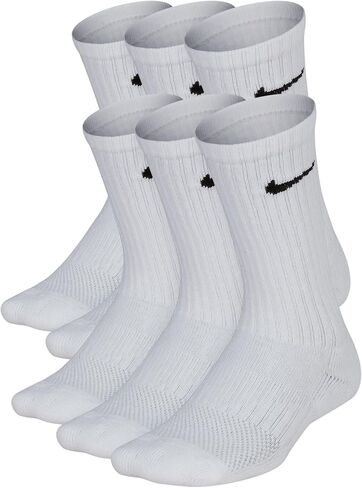 Nike Kids' Performance Cushioned Crew Training Socks (6 Pair), Girls & Boys' Socks with Cushioned Comfort & Dri-FIT Technology, White/Black, S in Saudi Arabia
