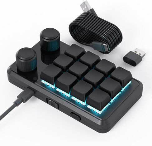 لوحة مفاتيح MOSHOU Macro مع مقبض Macropad، 3 طبقات مخصصة، لوحة مفاتيح ماكرو 12 مفتاحًا مع جهاز استقبال لاسلكي، لوحة مفاتيح ألعاب قابلة للتبديل السريع، لوحة مفاتيح RGB قابلة للبرمجة، لوحة مفاتيح مختصرة صغيرة (أسود) in Kuwait