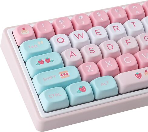 PBT Keycaps 132 Keys MOA Keycaps، مجموعة أغطية مفاتيح لطيفة بالفراولة الكريمية صبغ التسامي مخصصة للوحة المفاتيح الميكانيكية Cherry Gateron MX Swithes in Kuwait