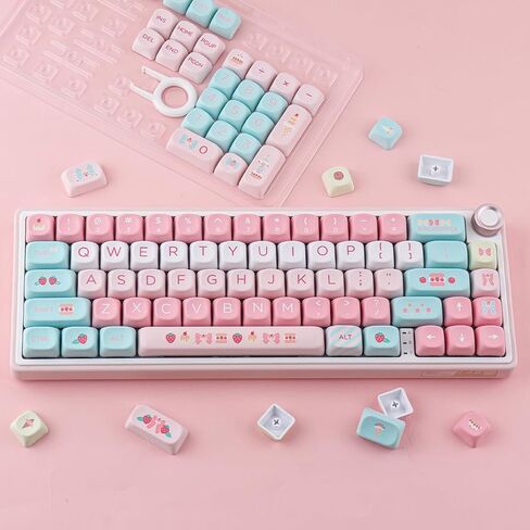 PBT Keycaps 132 Keys MOA Keycaps، مجموعة أغطية مفاتيح لطيفة بالفراولة الكريمية صبغ التسامي مخصصة للوحة المفاتيح الميكانيكية Cherry Gateron MX Swithes in Kuwait