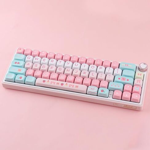 PBT Keycaps 132 Keys MOA Keycaps، مجموعة أغطية مفاتيح لطيفة بالفراولة الكريمية صبغ التسامي مخصصة للوحة المفاتيح الميكانيكية Cherry Gateron MX Swithes in Kuwait