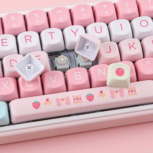 PBT Keycaps 132 Keys MOA Keycaps، مجموعة أغطية مفاتيح لطيفة بالفراولة الكريمية صبغ التسامي مخصصة للوحة المفاتيح الميكانيكية Cherry Gateron MX Swithes in Kuwait
